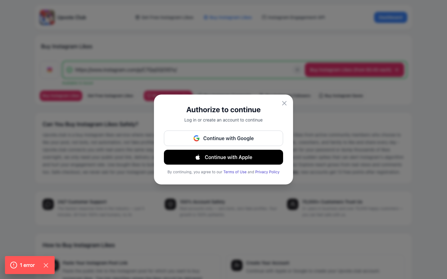 Step 2: Create your account on Upvote.club