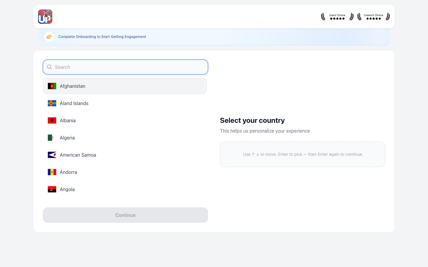Step 4: Select your country on Upvote.club