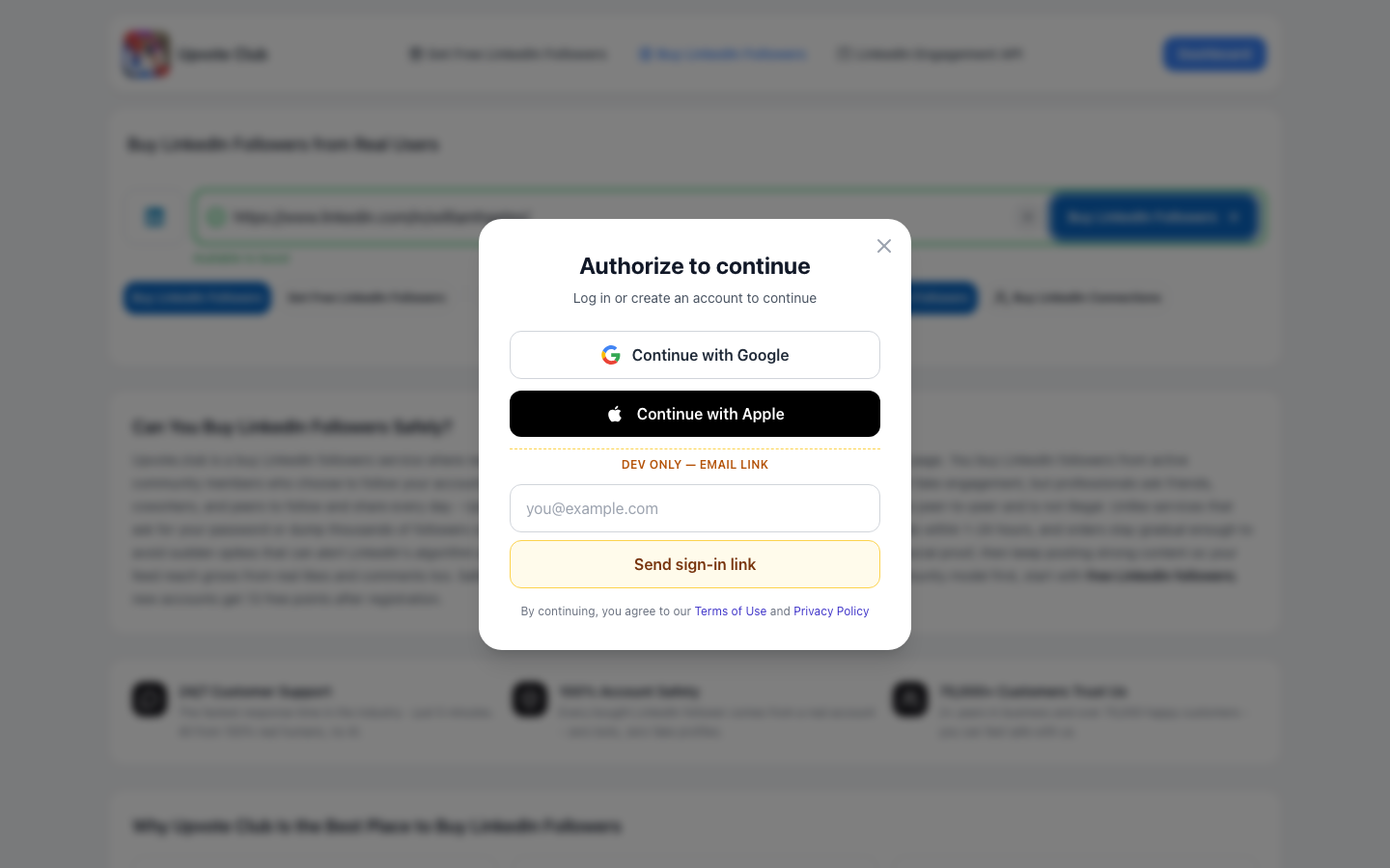 Step 2: Create your account on Upvote.club