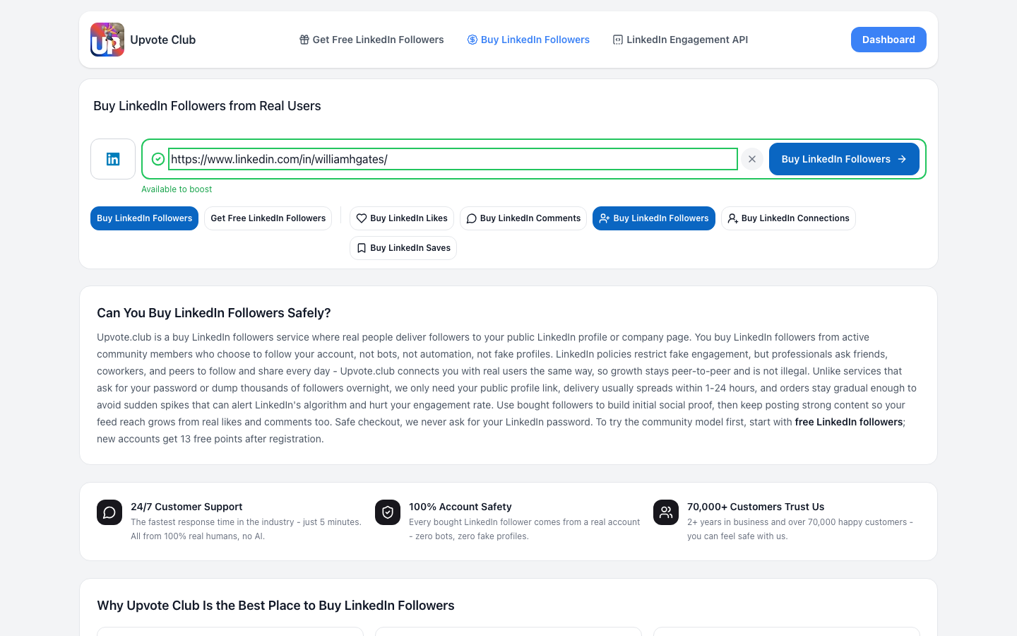 Step 1: Paste your LinkedIn profile link on Upvote.club