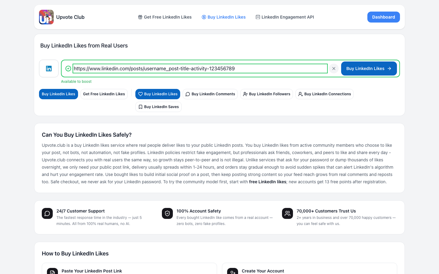 Step 1: Paste your LinkedIn post link on Upvote.club
