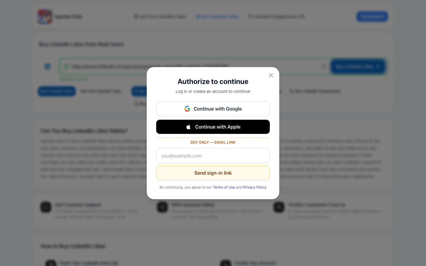Step 2: Create your Upvote.club account with Apple or Google