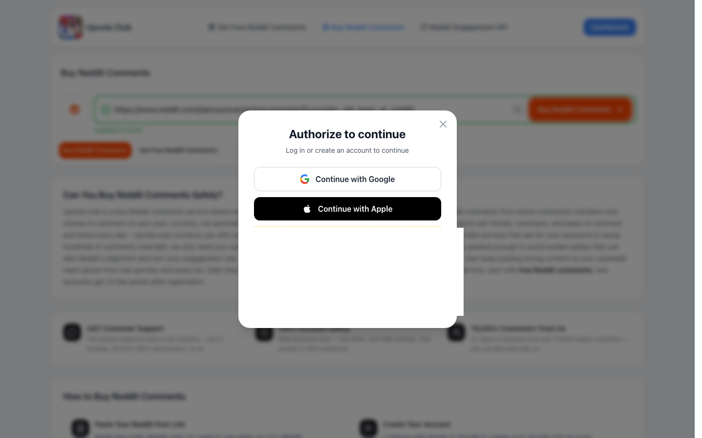 Step 2: Create Upvote.club account with Google or Apple