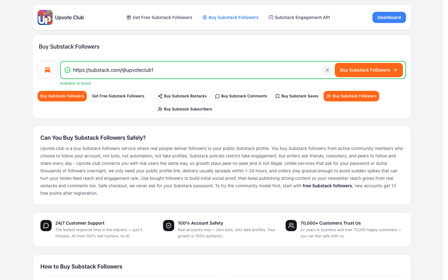 Step 1: Paste Substack publication link on Upvote.club