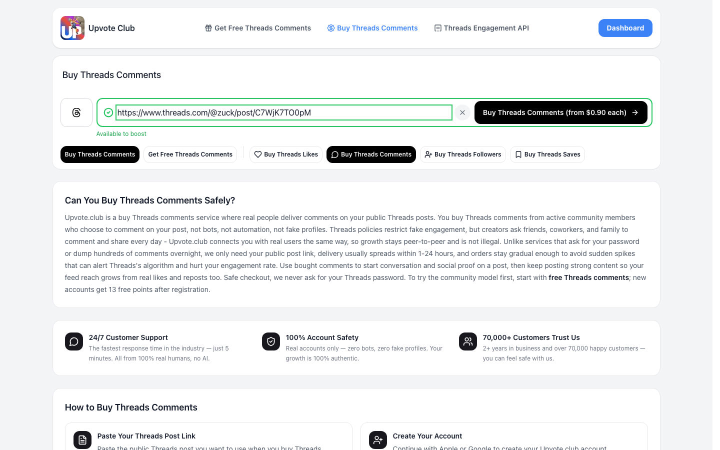 Step 1: Paste your public Threads post link on Upvote.club