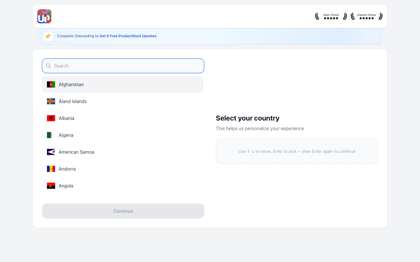 Step 4: Select your country on Upvote.club