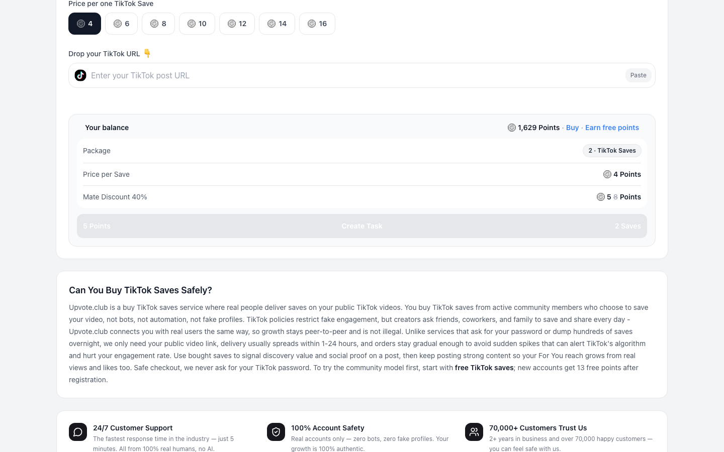 Step 6: Review order and create TikTok saves task