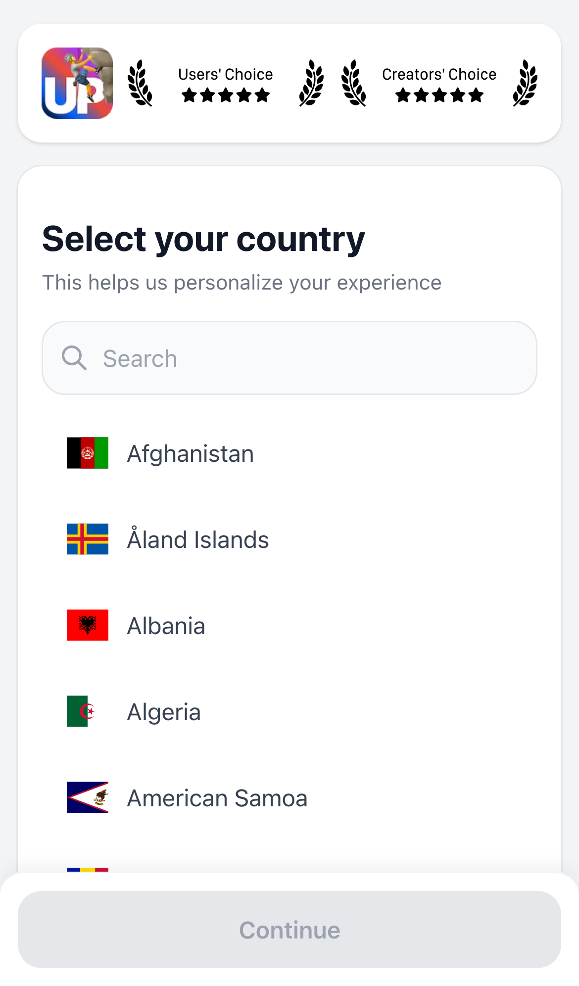 Step 3: Select your country on Upvote.club