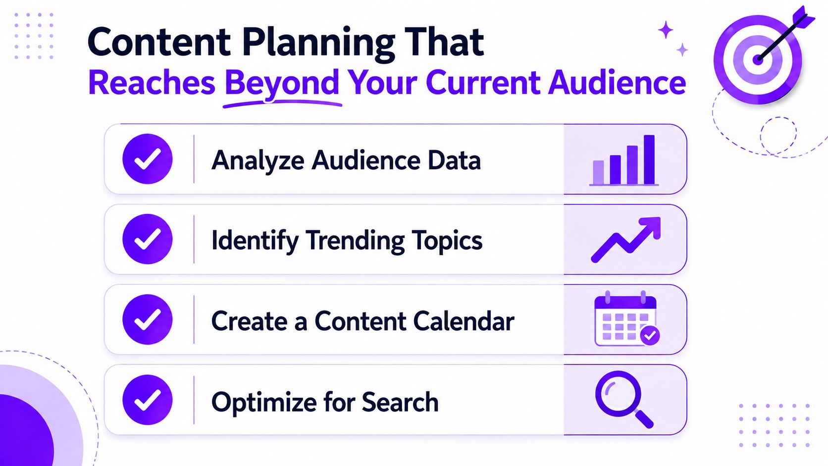 A graphic illustration detailing four key steps for effective content planning to reach a wider audience.