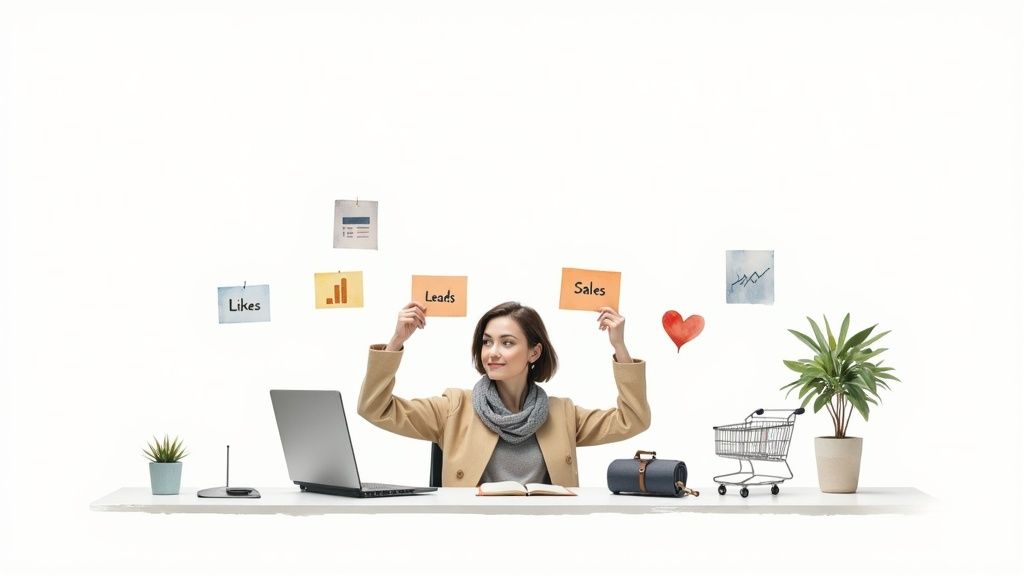 A person pointing at a screen showing various social media analytics charts and graphs.